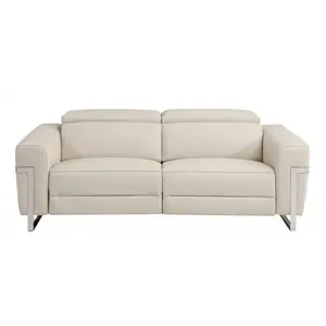 83" Beige And Silver Italian Leather USB Sofa