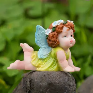 Fairy Statue for Garden, Colorful Lying Down Resin Fairy Figurine, Cute Outdoor Decor for Patio Fairy Garden Lawn