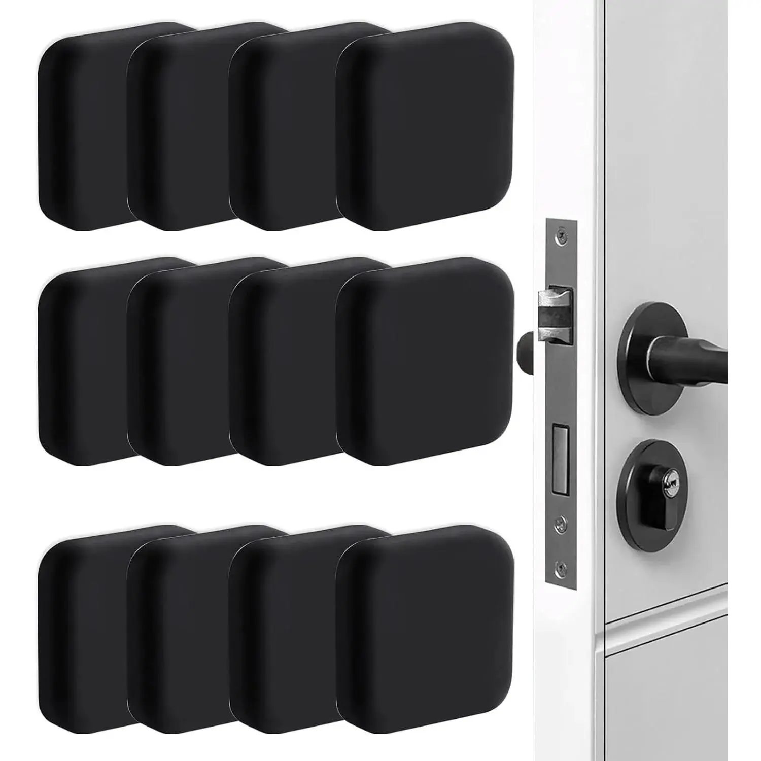 Door Stopper Rubber Door Stops Wall Protector，Buffer Guard Doorknob Door Handle Bumper Self Adhesive，Bumper Guard for Wall Fridge Cabinets Headboard 12 Pack (Dark Black)
