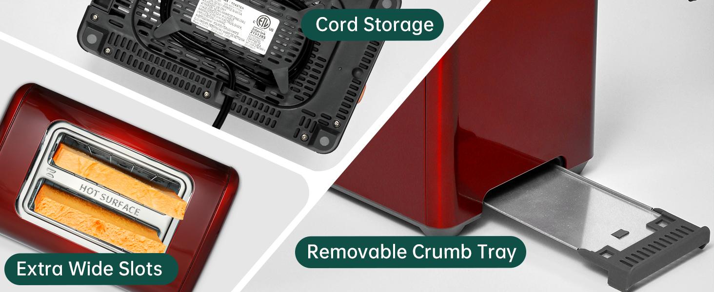 Toaster 2 Slice, Touch Control Stainless Toaster LCD Display, 50% Faster Heating Speed, 1.4'' Wide Slots, More Timer Functions, Removable Crumb Tray, 1350W, Dark Cherry