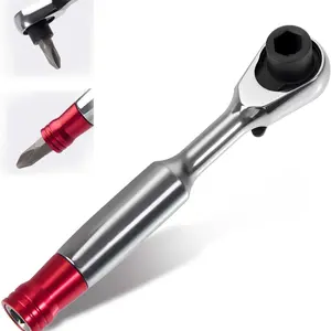 1/4 Inch Drive Mini Ratchet Screwdriver, 72 Teeth Reversible 5° Dual-Head Magnetic Hex Ratchet Handle, Portable 90 Degree Screwdriver