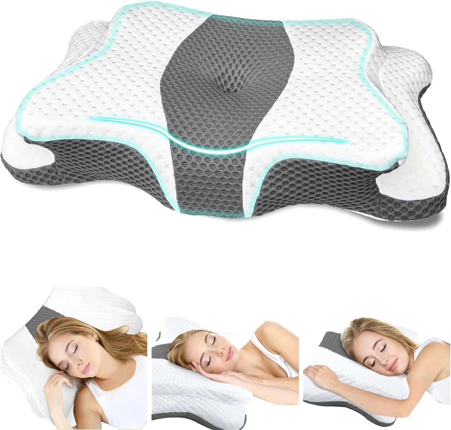 Chxxy Ergonomic Memory Foam Cervical Pillow for Neck & Shoulder Pain Relief - Soft Contour Bed Pillow for Side, Stomach, and Back Sleepers - Queen Size Grey CHxxy