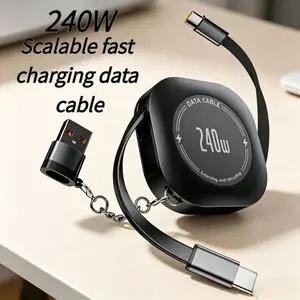 240w Fast Charging Rechargeable Data Cable, Compatible with Apple iPhone 17, Huawei, Samsung, 4-In-1 Design, 45-Inch Extensible Cord