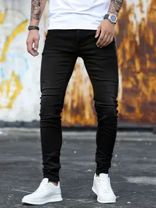 Men's casual slim-fitting jeans, Plain button jeans, pure-colored soft stretch tight jeans, comfortable and fitting denim pants, suitable for daily wear and versatile for all seasons, making them a gift for your husband or boyfriend
