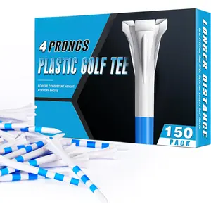 150 Pack Professional 4 Prongs Plastic Golf Tees Pure Version - 3 Line Marking System Golf Plastic Tees - Lower Friction and Longer Distance Golf Tees