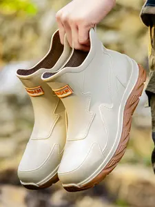 Men's Comfortable Short Tube Waterproof Boots, Non-Slip Durable Rubber Shoes, Outdoor Hiking Daily Commute, Fishing Garden Work Shoes