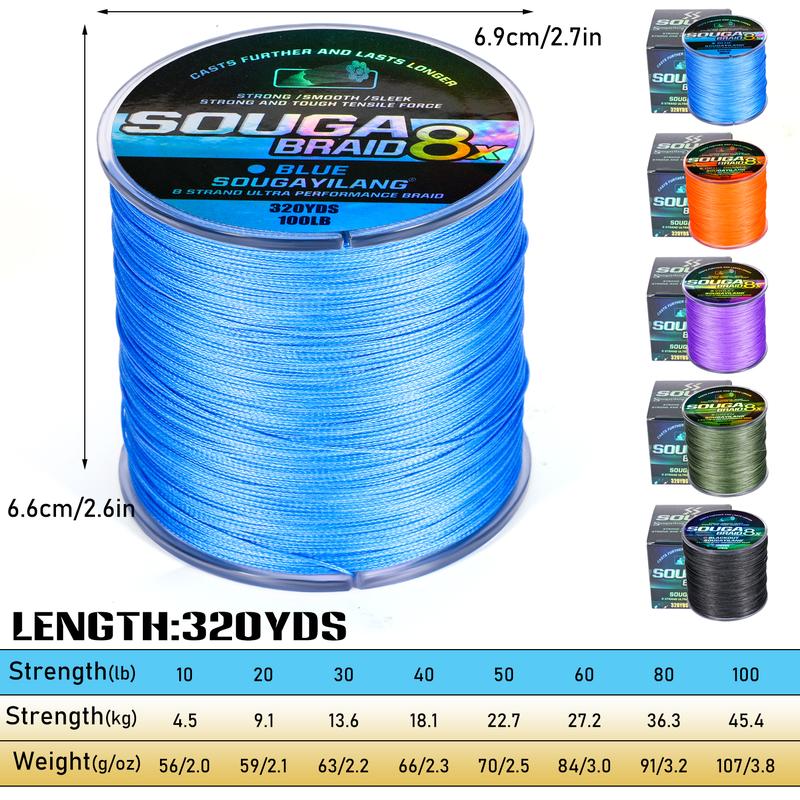 Sougayilang 300m 8X Braided Fishing Line Super Power Abrasion Resistant, Zero Stretch Super Strong Superline for Freshwater & Saltwater Fishing - Multi-Colored, Durable High-Quality Gift for Anglers fishing line Fluorocarbon Leader