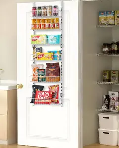 6-Tier Over-The-Door Pantry Organizer Hanging Storage Rack Adjustable Kitchen, Space-Saving Stainless Steel Wire Shelving, Easy Install Mount, Vertical Door Shelf for Cabinets and Pantries, Durable Kitchen Organizer