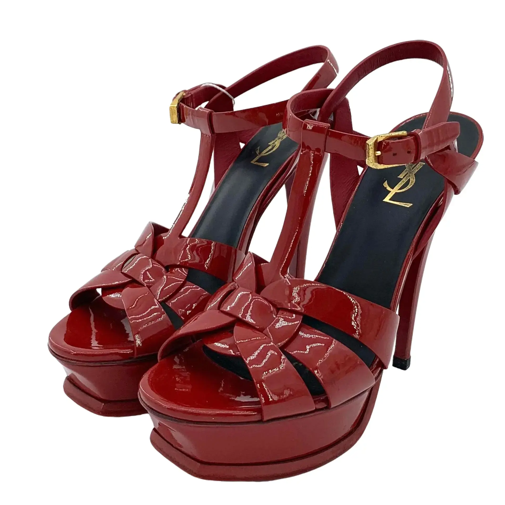 RDLT-Yves Saint Laurent Size 37.5 Red Patent Leather One‑Strap Buckle Stiletto Heel Sandals-J25237