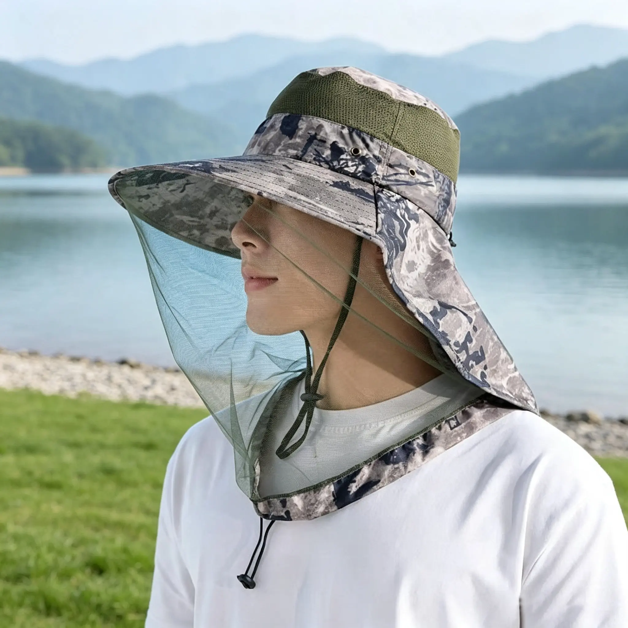 Unisex Outdoor Multi-Functional Hat - Mosquito-Proof, Bee-Proof, Sun-Protective, Mesh Fabric, Mesh Face Cover, Neck Guard, Shoulder Protection for Fishing, Honey Collection, Camping, Unique Camping Gear