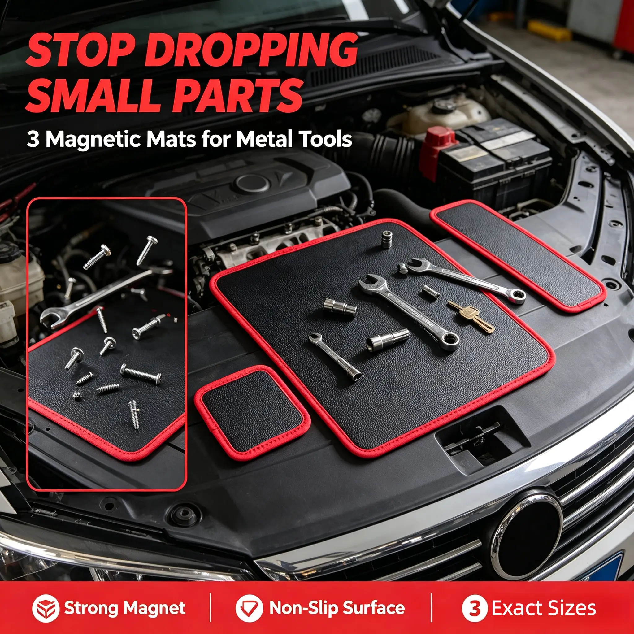 2026 Latest Upgraded Version，3 Pack Magnetic Tool Mat, Flexible PVC Magnetic Mat, Heavy Duty Tool Organizer for Garage & Auto Repair，The best gifts for mom，car maintenance, premium tools, complete car Accessories, and automotive tools