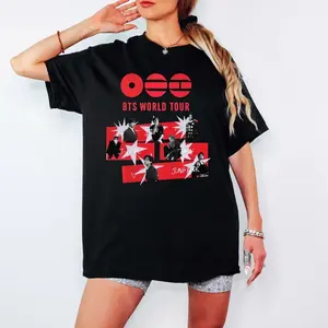 kpop Arirang Logo Boy Band World Tour Photo T-Shirt, Kpop Music Lover Streetwear Shirt, Army Fan Gift Shirt Y2K Halloween Outfit for Men Gift for Birthday  Holiday