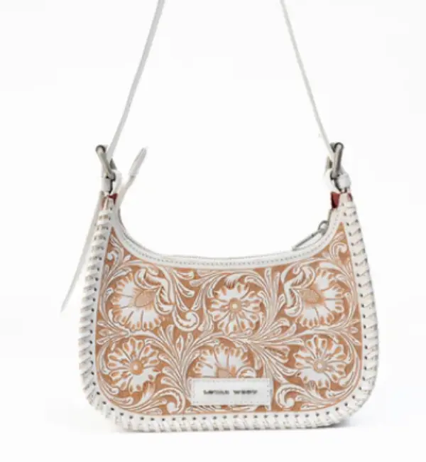 Loyal West Dannia medium hand tooled leather purse- Ivory dust