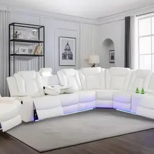 Luxury White Furniture Reclining Sectional Sofa, Living Room Power Recliner Adjustable Sofa, Loveseat Chair with Storage Console