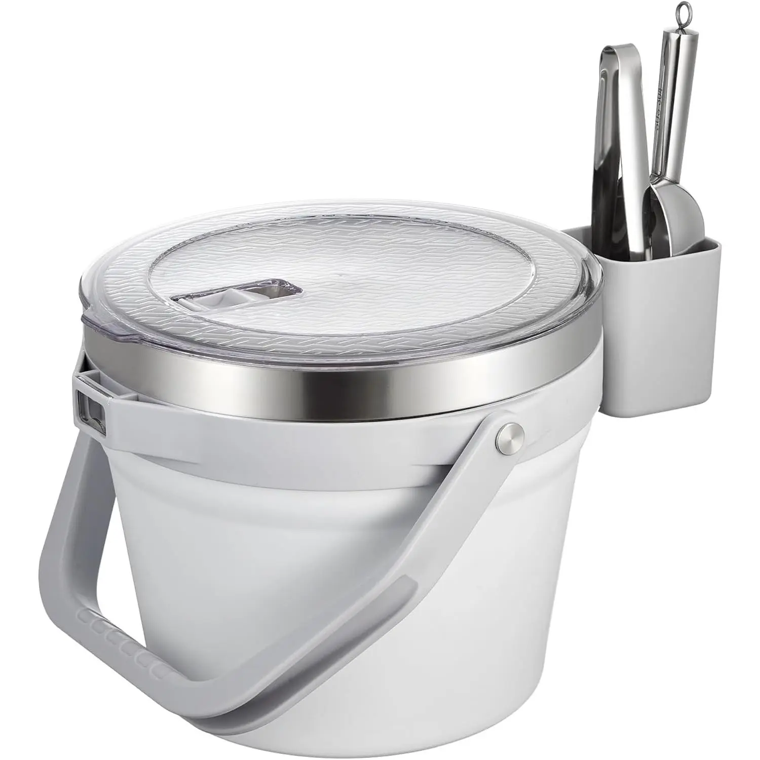 7L Double Wall Vacuum Insulated Stainless Steel Ice Bucket (Milk White) - Plastic Handheld Accessories, Synthetic Camping Kit with Lid, Scoop, Tongs, Rubber Bottle Opener, Rust-Resistant, Dishwasher-Safe Large Beverage Holder for Champagne, Parties, Soda