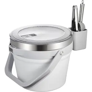 7L Vacuum Insulated Ice Bucket with Lid and Scoop& Tongs,Large capacity Stainless Steel Beverage Bucket for , Champagne, , ,Large Parties(Milk White Suit)