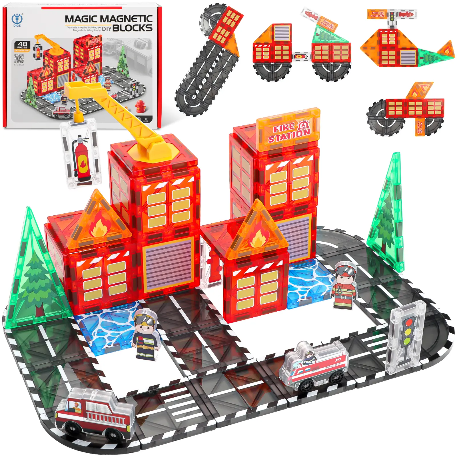 deAO Magnetic Tiles Kids Construction Toys for Boys Age 3-5 4-8 8-10,  STEM Magnetic Building Construction Toys Include Car,Stations,Dolls,Roads,Signs, Birthday Gifts for 3+ Kids, #sohochic