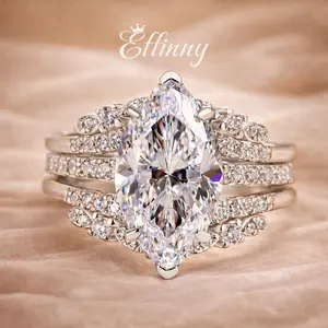 Effinny Jewelry 2.5ct Marquise Cut Insert Wedding Ring Set,S925 Sterling Silver Women's Engagement Ring Set,5A Grade Cubic Zirconia Bridal Ring Outdoorfun