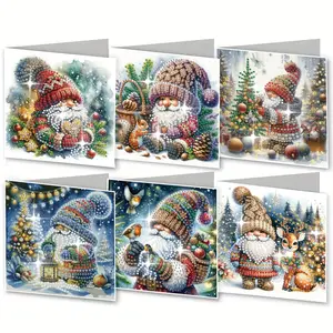 Festival Themed Diamond Arts Colorful Painting Card, 6 Counts/set Cartoon Diamond Arts Greeting Card, DIY Handmade Gifts for Friends & Family, Diamond Painting Kit