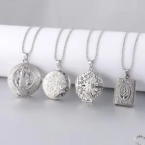 Mirror Stainless Steel Love Pattern round Shell Book Oval Pendant Photo Box Necklace Bead Necklace