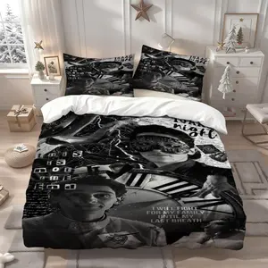 3Pcs Isaac Night black and white art poster Nevermore Academy pattern bedding three-piece set, quilt cover and pillowcase, multi-color printing, suitable for all seasons, ideal for home and guest rooms, 1 Duvet Cover + 2 Pillowcases (No Insert)