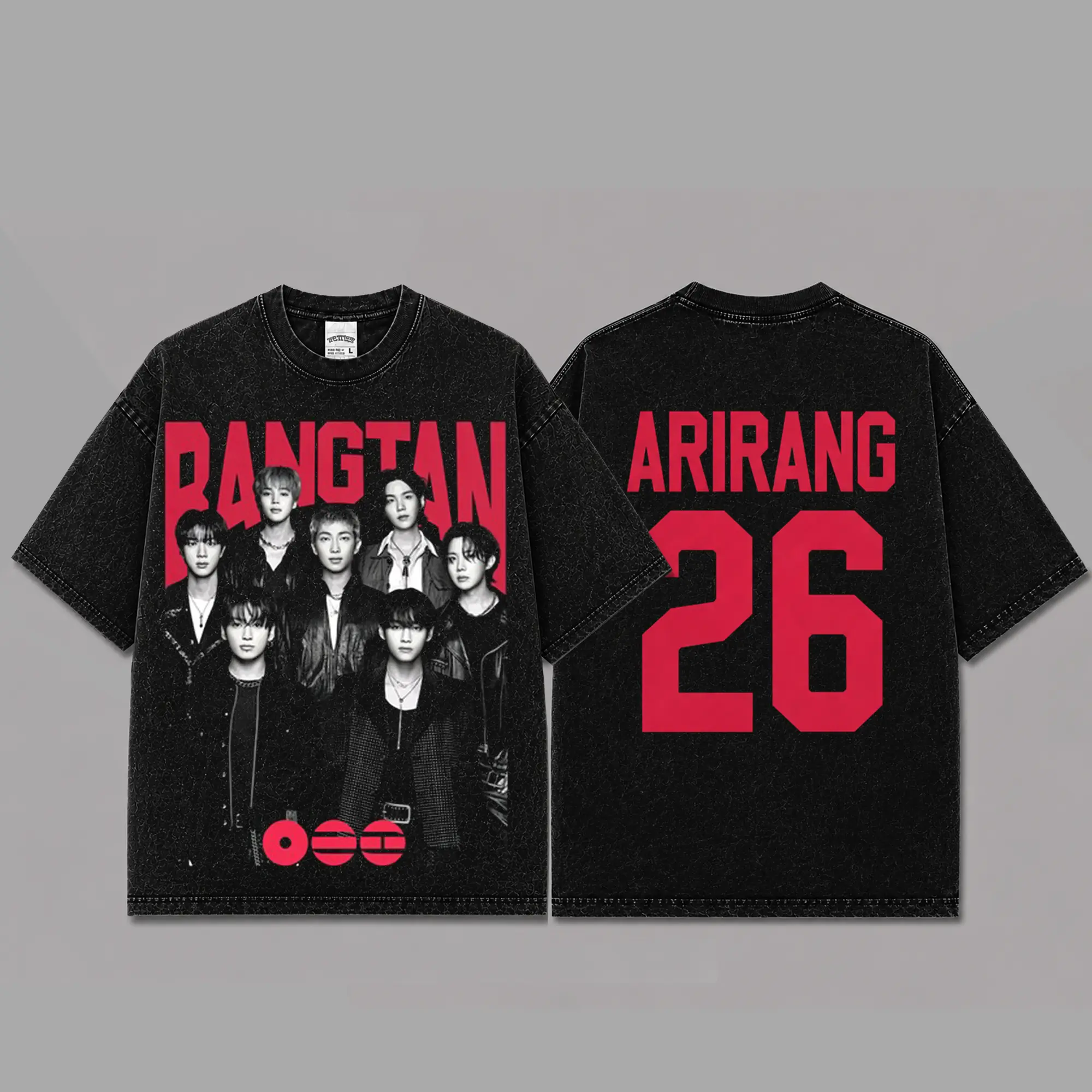 Ver 8 Arirang World Tour 2026 Acid Washed Unisex Oversized Premium Cotton T-Shirt, The Bangtan T-Shirt , Vintage Music Merch T-Shirt, Pop Korea Style, New Album Gift For Fans