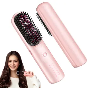 Bopcal Cordless Hair Straightener Comb with Phone Charging - Portable Travel Styling Tool for Women, 10000mAh Battery, 30s Fast Heat, 300M Negative Ions, 6 Temp Settings, Dual Mode, Pink Thermal Brush & 3D Scalp-Protecting Bristles
