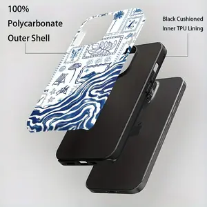 Summer Theme Phone Case, Blue Ocean Waves and Leaf Design, Durable Dual Layer, Anti-Drop Protection, Compatible with iPhone 17-8, X-XR Plus