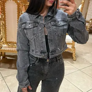 Anabel All-over Rhinestone Stretch Cropped Jacket