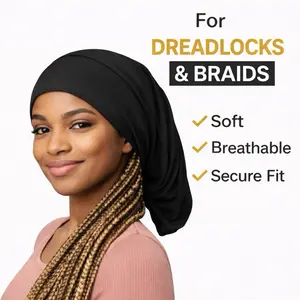 DadBeatz XL Satin Durag - Satin Fabric, Soft Stretch, Full Cover Hair Wrap Cap for Dreadlocks, Extra Long, Curved, Hair Protection & Daily Wear