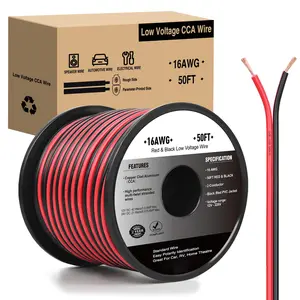 50FT 16AWG Copper Clad Aluminum Wire 16/2 Gauge Red Black CCA Electrical Cable 2 Conductor Parallel 12V/24V DC Flexible Extension Cords for Car Audio Radio Speaker Amplifier