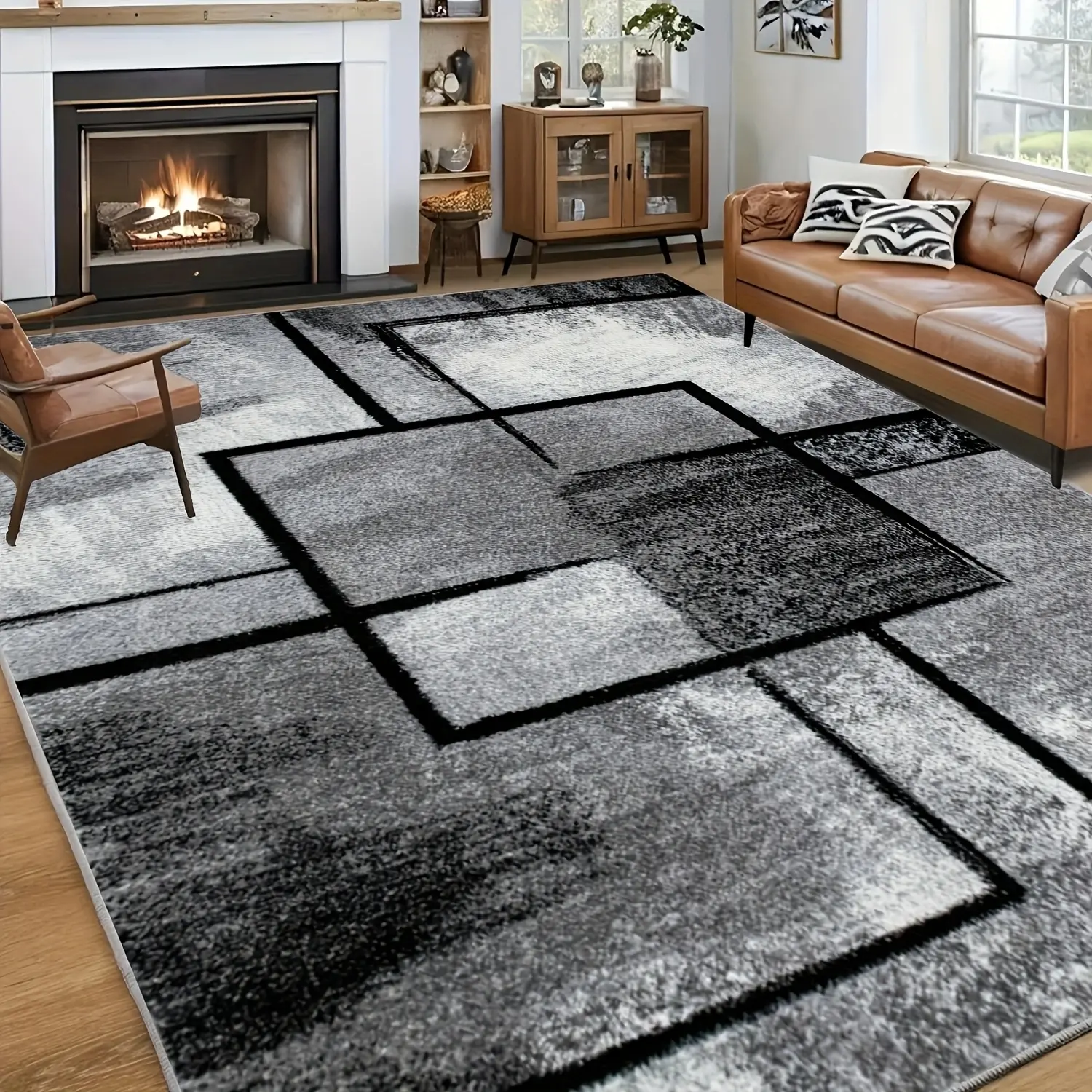 Veluma Large Black White Geometric Rug - Ultra Soft, Non-Slip, Machine Washable With Rubber Backing. Low-pile, Shed-resistant. Multi-color Option. For Living Room, Bedroom, Kitchen, Bathroom., Minimalist