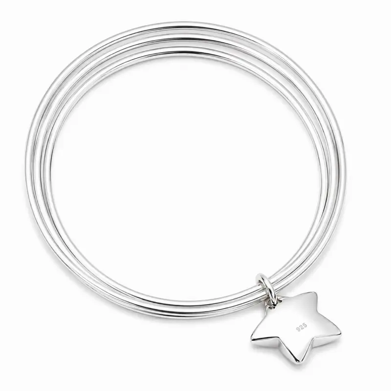S925 Sterling Silver Star Charm Bracelet for Women - Adjustable, Elegant Sparkle, Beautiful Silver Bracelets, UK Female Jewelry, Daily Wear, Gift for Her (Adults)