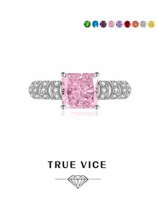 "Ray Cut Pink Crystal • Dazzling Ring" Fashionable square pink gem high-carbon diamond colored stone ring, premium ice-cut sparkling adjustable band. Ideal gift for dates, perfect for daily wear, vacations & banquets.