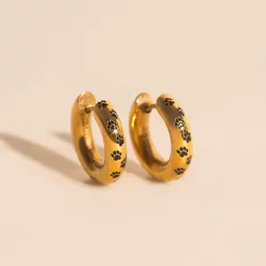 Paw Print Chunky Rounded Huggie Hoop Earrings
