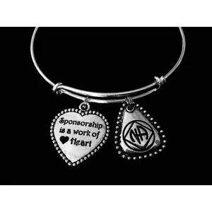 Narcotics Anonymous Silver Adjustable Charm Bracelet - Sponsor Gift Recovery, One Size Fits All, Expandable Bangle