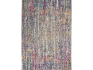 HomeRoots 385350 4x6 in. Abstract Striations Stripe Area Rug, Ivory & Multi-Color Rectangle Area Rug, Stripe Area Rugs