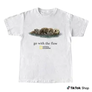 Otter Go With The Flow Vintage Graphic Tee, Cute Sea Otter T-Shirt for Animal Lovers, Nature Inspired Unisex Casual Streetwear, Trendy Wildlife Outfit Gift, National Geographic Shirt, Men’s Summer T Shirts, Men Clothing Sale, National Geographic Shirts