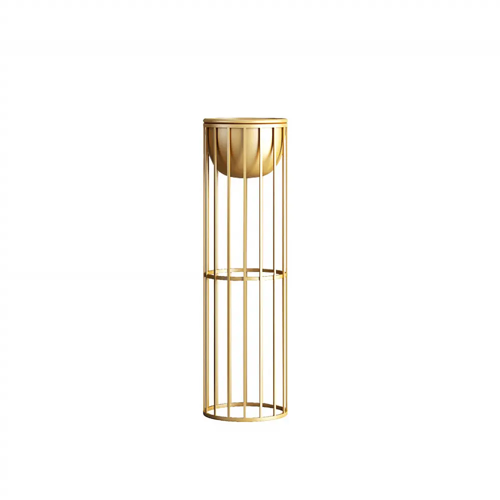 Homary 23.6" Minimalistic Gold Garden Planter - Round Metal Flower Pot with Decorative Raised Botanical Display Stand, Streamlined Silhouette Home Decor for Living Room Indoor Use