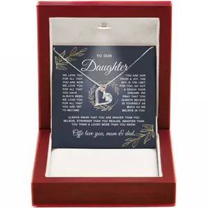 Daughter Necklace from Mom and Dad - 14k Gold Love Knot Pendant with Gift Box and Heartfelt Message for Special Occasions