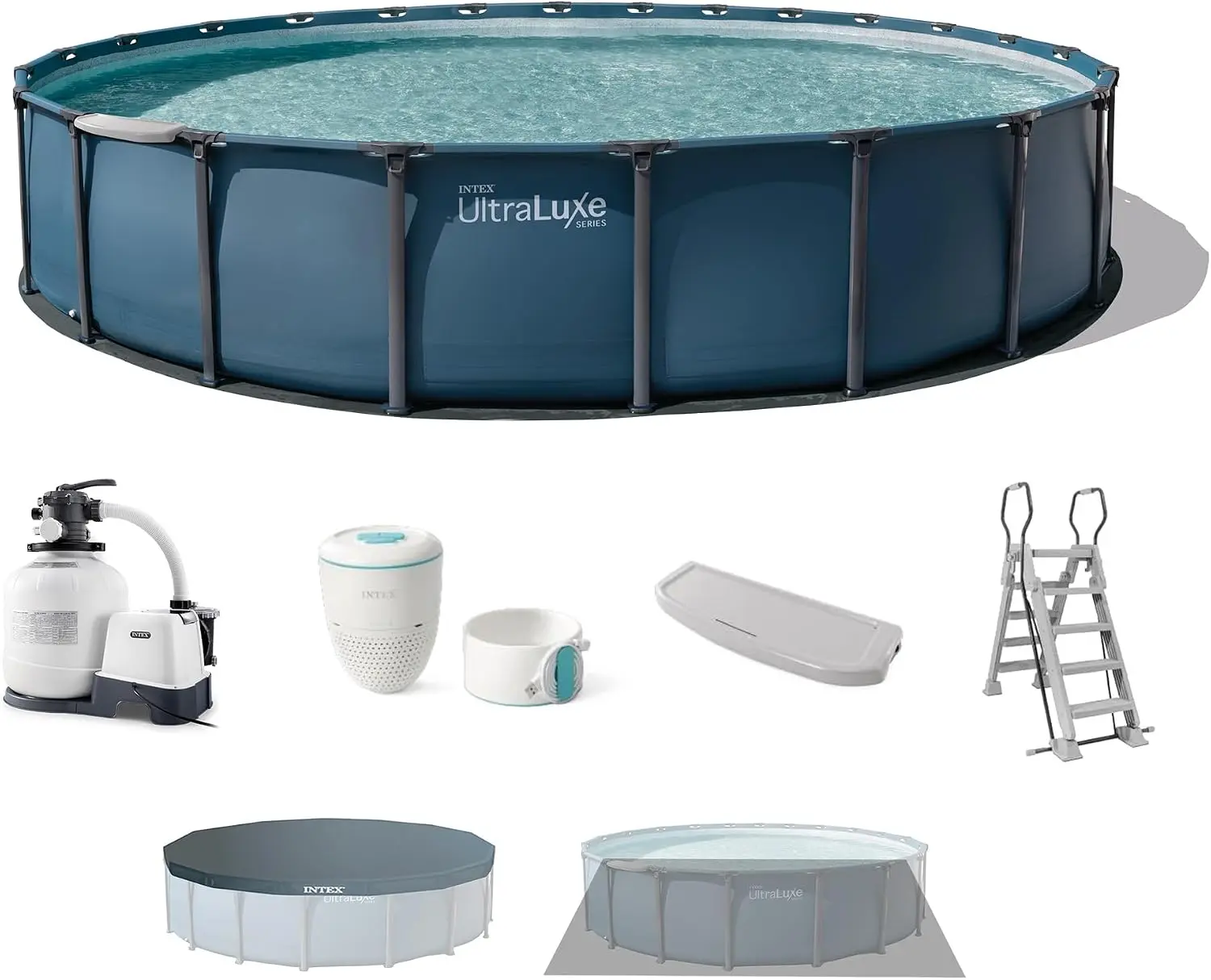 ADFYDE UltraLuxe 24 ft x 52 in Round Above Ground Pool Set, Smart Wi-Fi Enabled Swimming Pool with Sand Filter Pump, Saltwater System & Retractable Ladder
