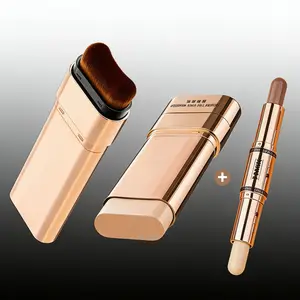 Double-Ended Foundation Stick & Contouring Brush Set, Flawless Long-Lasting Coverage, Oil Control, Waterproof, Natural Finish, Perfect Gift