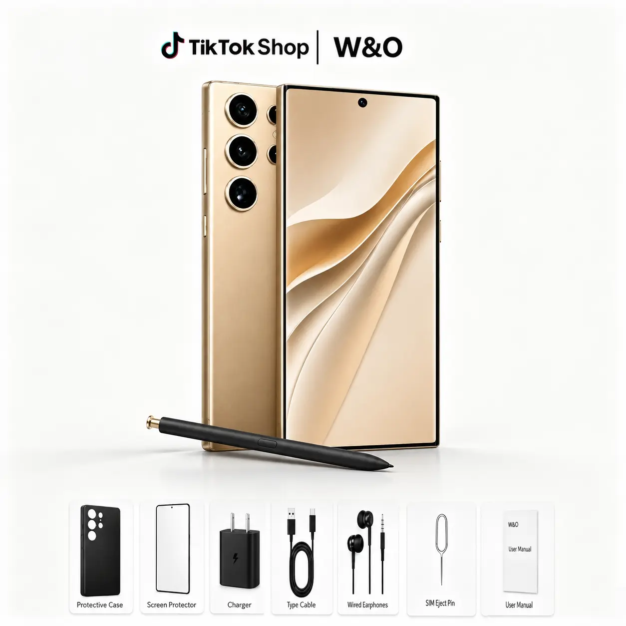 W&O Android 14 Smartphone, 12GB RAM + 512GB Storage, 6.8" HD+ Large Screen, Built-in Stylus, 6800mAh Battery, 50MP Camera, GPS, Dual SIM, MicroSD Expandable Storage for Sketching, Note-Taking, Work & Daily Use