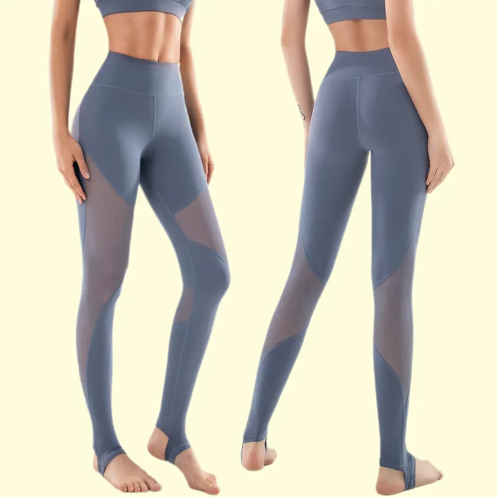 Women's Sporty Chic Stirrup Leggings - High-Waisted Fit Quick-Dry Yoga Tights with Mesh Panels and Butt-Lifting Design, Workout Outfit Inspo