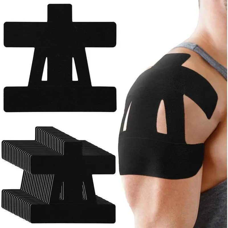 PreCut Kinesiology Tape, 10/20/30/40 PCS Waterproof  Knee Tape for Shoulder  Pain Relief Pre Cut,  Athletic Tape, Waterproof & Hypoallergenic  for Sports (Black)