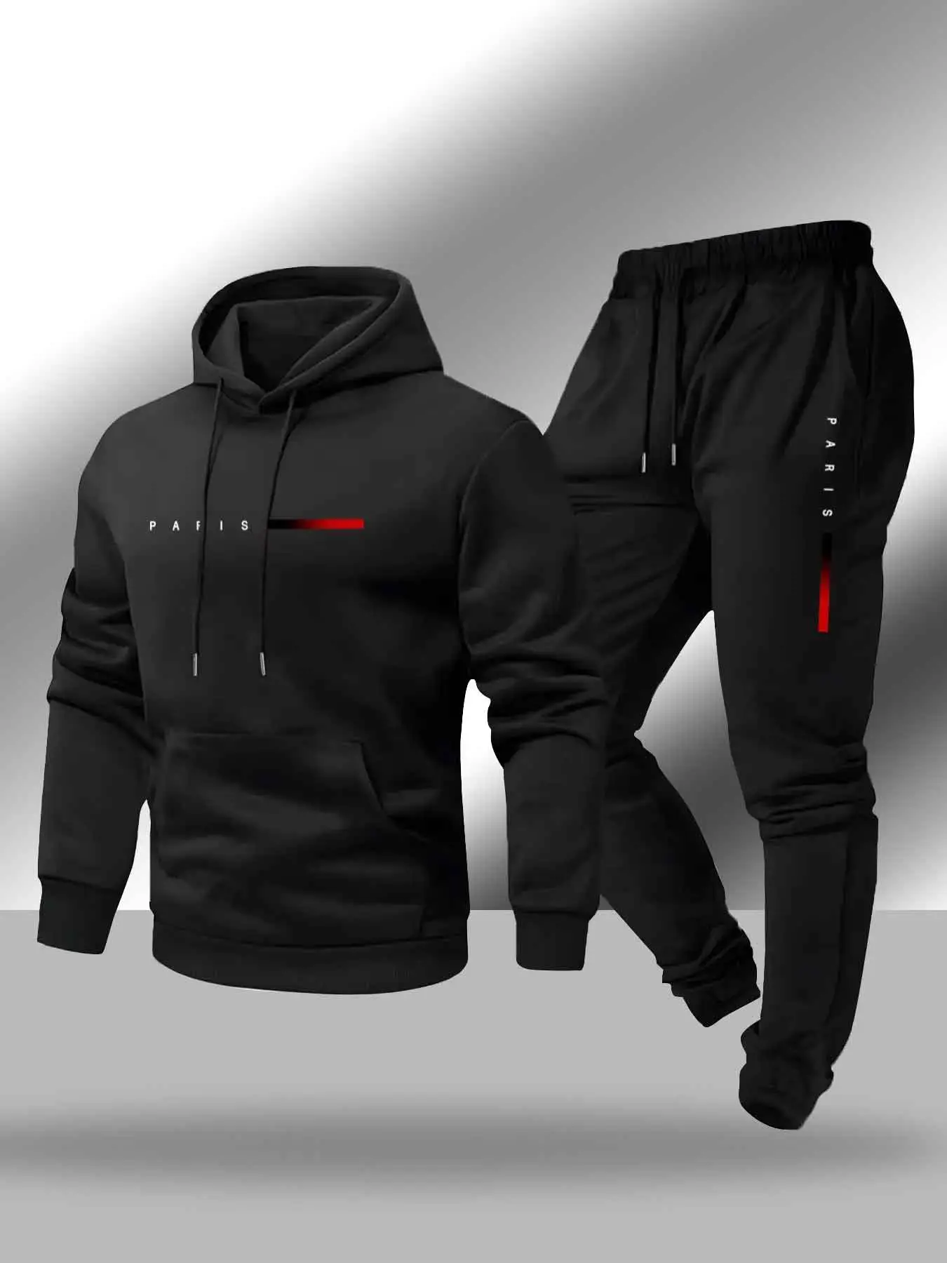 Men's Thermal Lined Letter Print Hoodie & Pants Two-Piece Set, Casual Regular Fit Long Sleeve Hooded Sweatshirt & Jogger Pants for Fall & Winter, Men'
