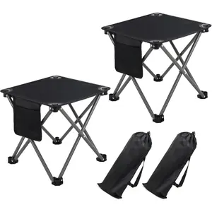 Camping Stool 2 Pack,13 Inch Portable Folding Stool for Outdoor Gardening and Beach Hiking Fishing,Foot Stool with Carry Bag (Black)