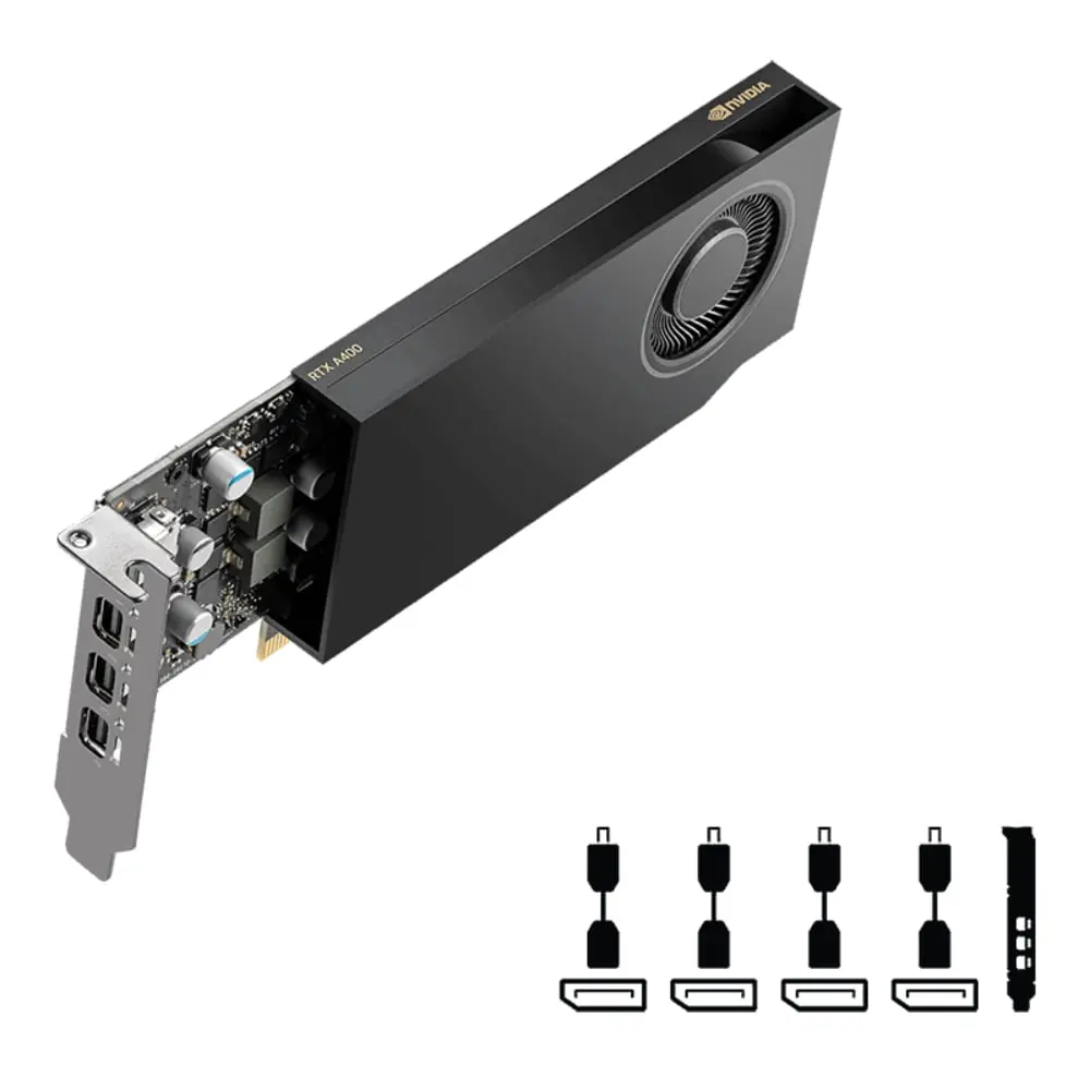 PNY Technology VCNRTXA400ATX-B NVIDIA Quadro RTX A400 Desktop Graphics Card - 4 GB GDDR6, 4096 x 2160 Resolution, Direct Compute, DisplayPort with Audio, 4 Mini DisplayPort 1.4a, HDCP 2.2 Support (Board Only), Pci Express 4.0 X8, Plug-In Card