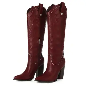 High heels, knee-length denim, women’s denim cycling shoes, rubber and leather decorations