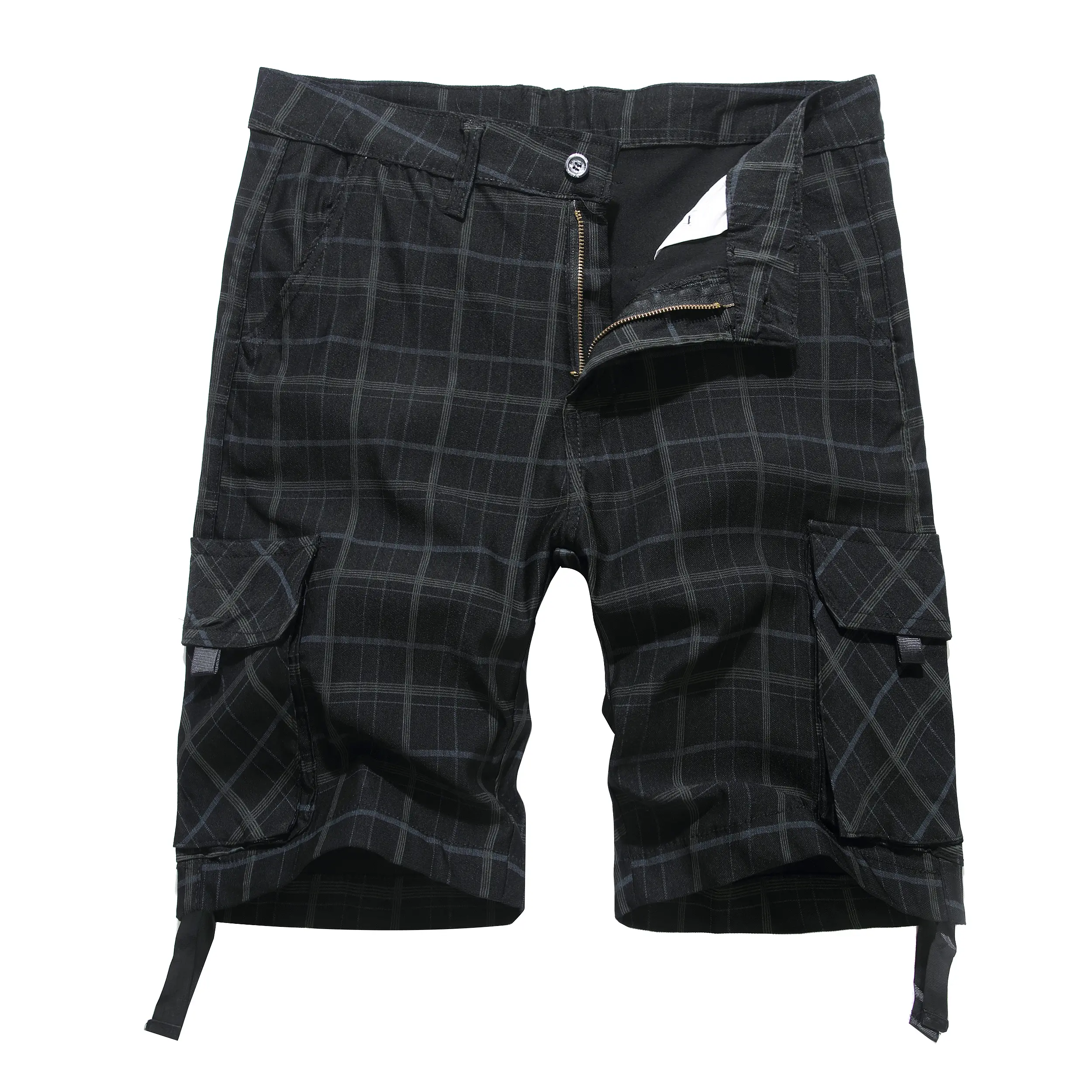 Men's Plaid Cargo Shorts in Breathable Stretch Cotton Fabric, Stylish Relaxed Fit Activewear with Multi-Pockets for Outdoor Hiking & Work, Clothes, Shirts, Hem